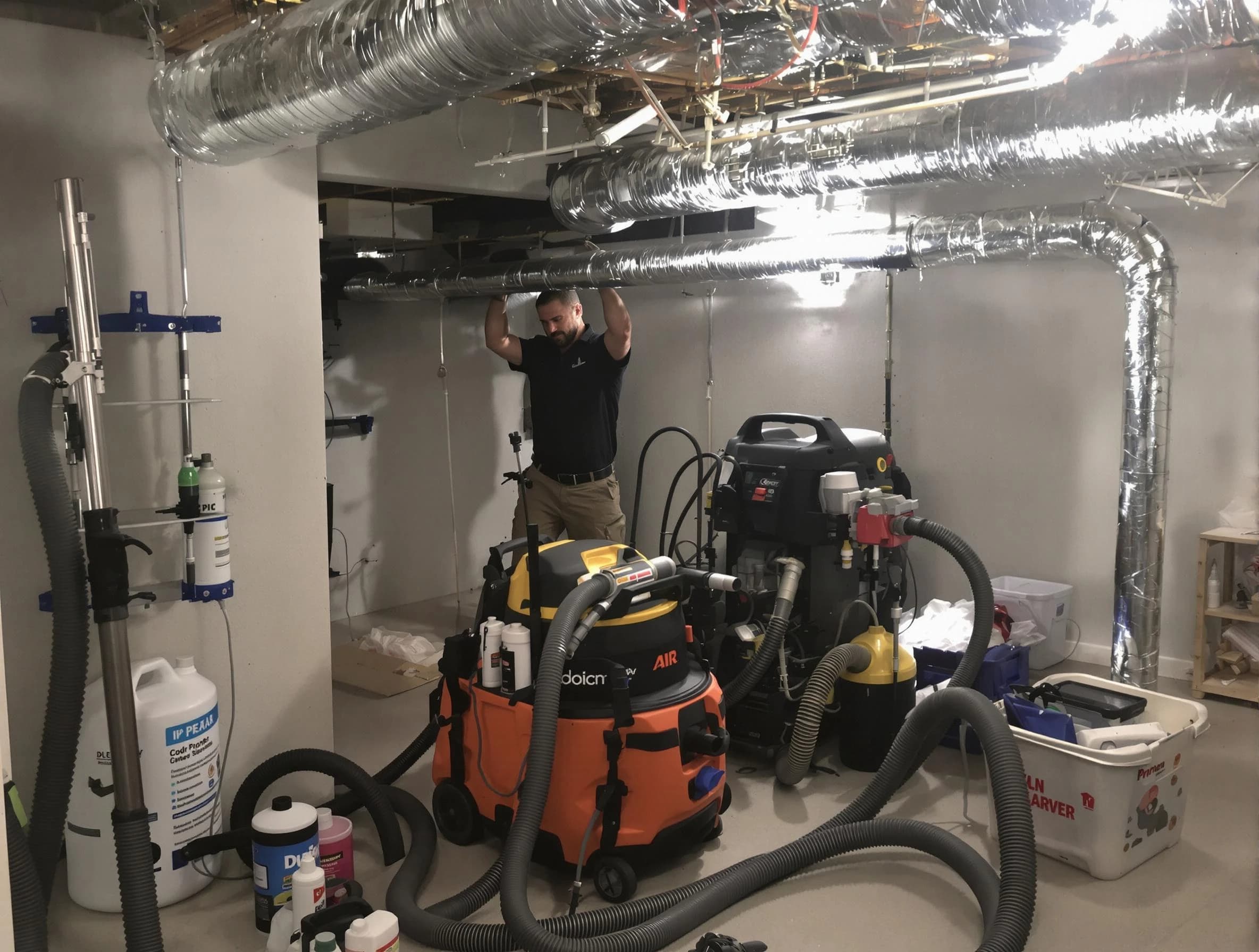 Hapeville Air Duct Cleaning specialist performing professional mold removal from air ducts using safety equipment in Hapeville