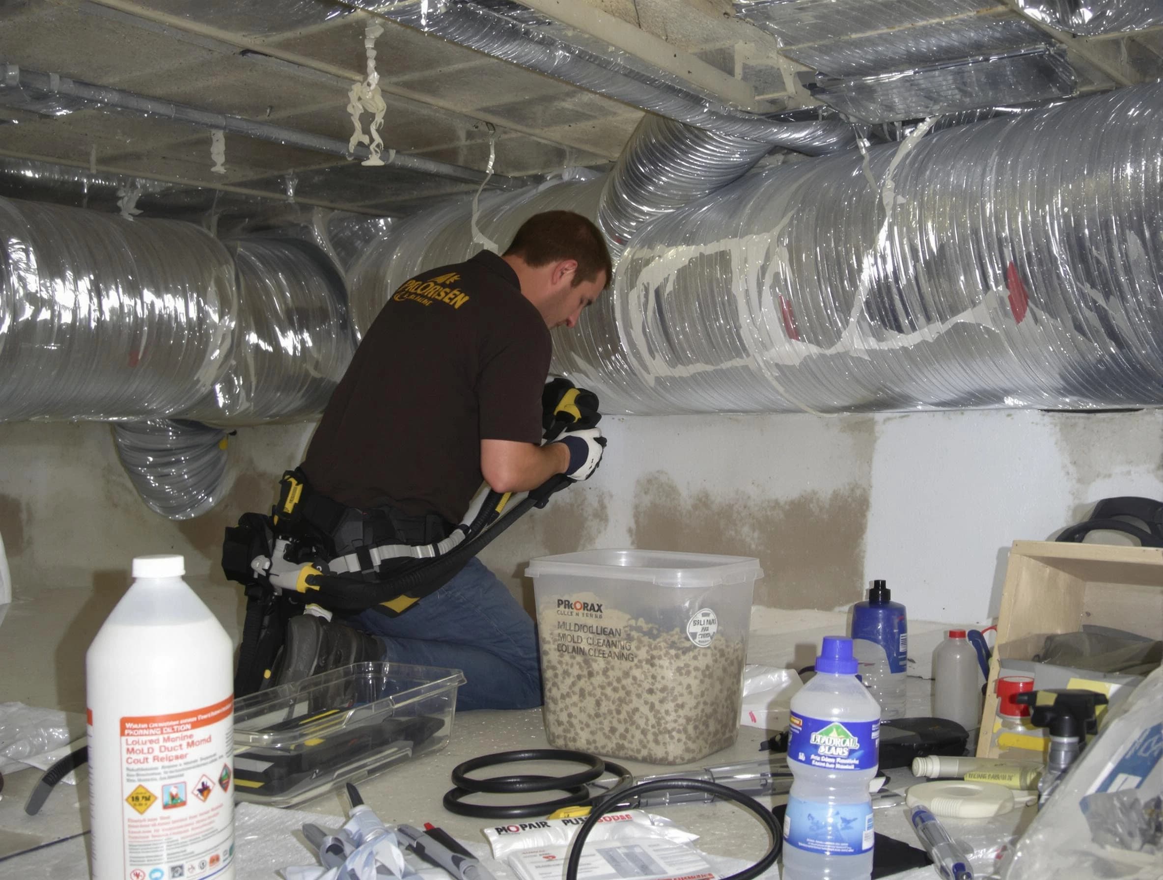 Hapeville Air Duct Cleaning specialist performing professional mold removal from air ducts in Hapeville