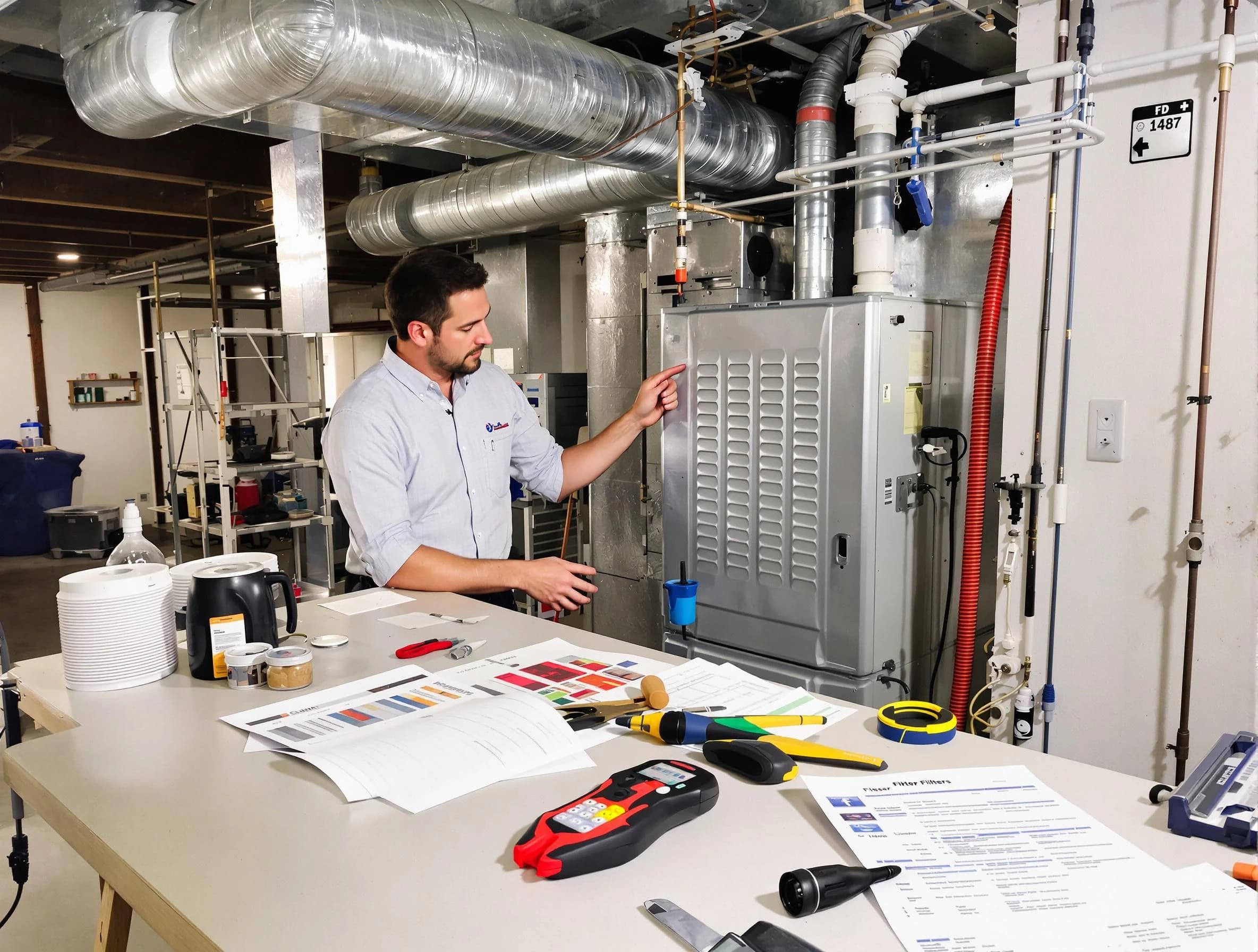 Hapeville Air Duct Cleaning inspector conducting detailed filter system evaluation using professional diagnostic tools in Hapeville