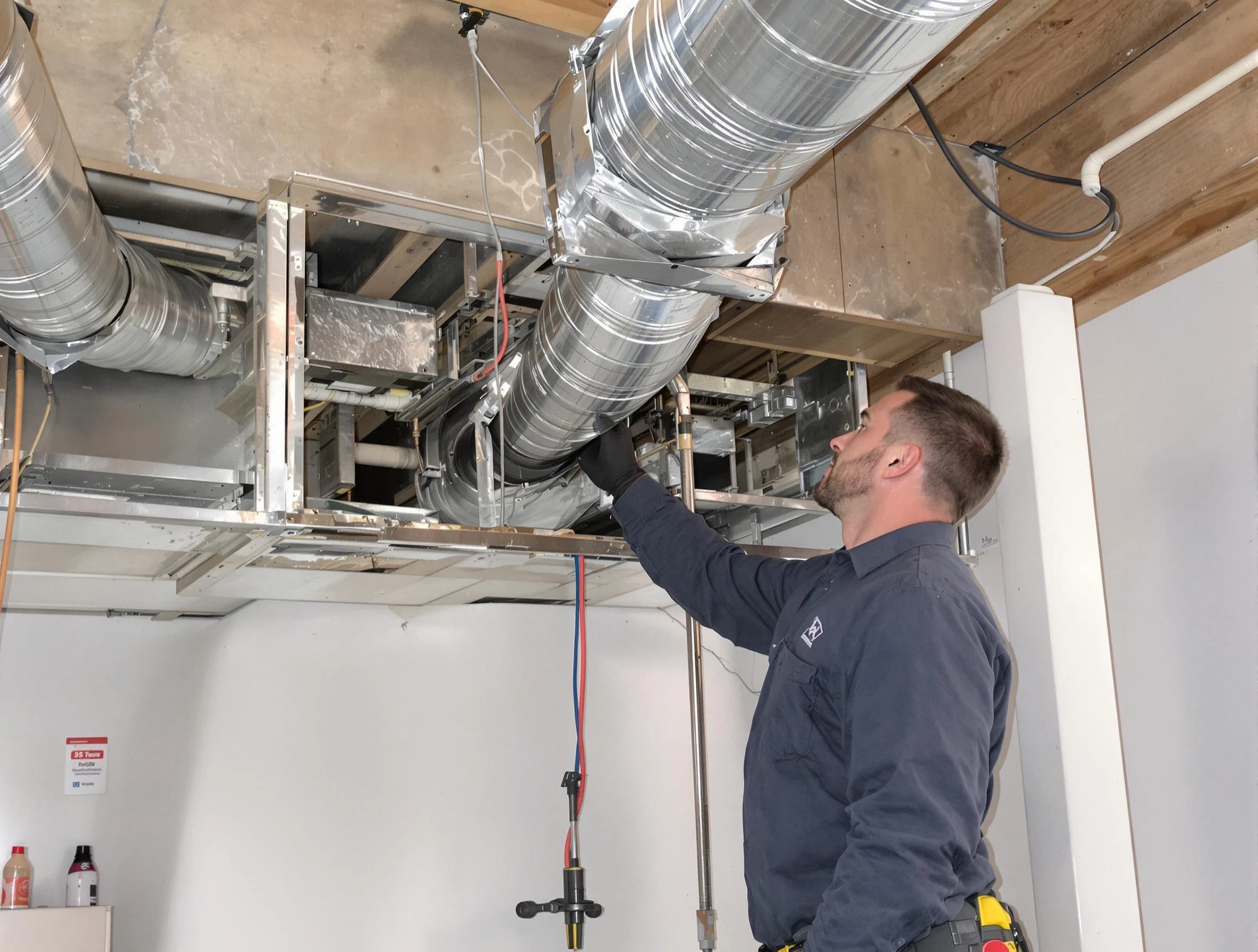 Hapeville Air Duct Cleaning technician performing professional air duct repair using specialized tools in Hapeville