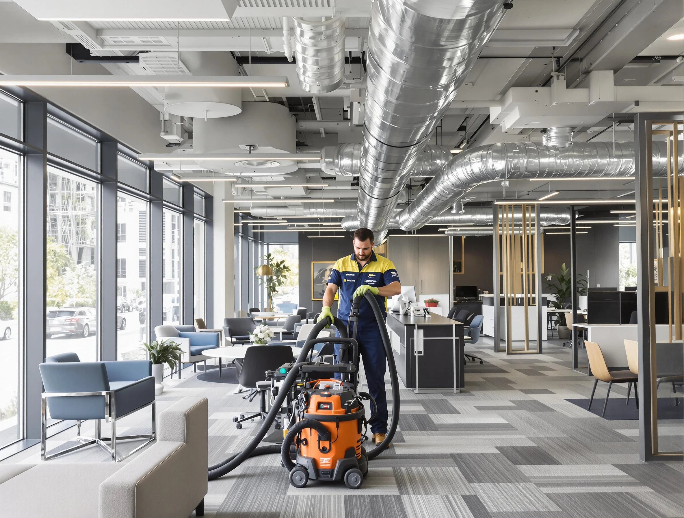 Hapeville Air Duct Cleaning team performing thorough commercial duct cleaning at a Hapeville business center